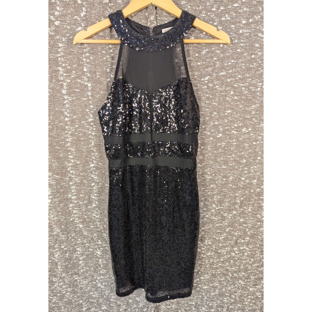 Vintage Guess Halter Dress Black Sequins‎ Cocktail Sheer Panels Size S
